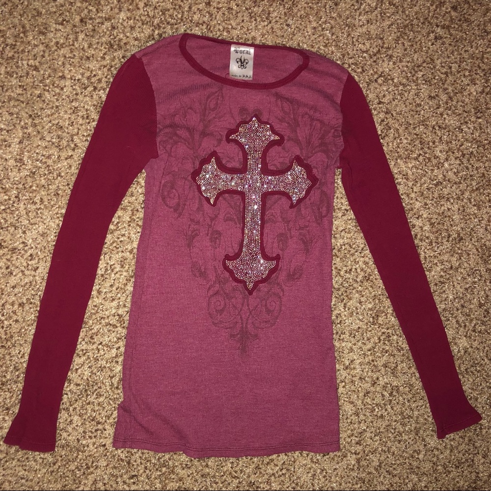 Vocal Rhinestone Cross Long Sleeve Shirt